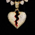 Gold iced out broken heart pendant necklace with red enamel detail on black background - Pendant Only (Without Chain) / Gold