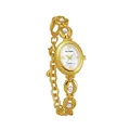 Elegante goldene Damenuhr mit Kunstperlen und Vintage-Zifferblatt in Perlmutt-Optik - Ovales Zifferblatt (FA1865) / Gold Weiß