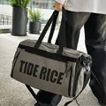Fashionable grey TIDE RICE casual tote bag with black straps and side pocket detail - With Tag / Dark Gray