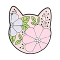 Cartoon cat head enamel pin with intricate floral and botanical patterns in spring forest style - Floral Cat Head (QHXZ6625) / Multicolor Floral