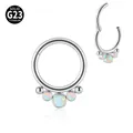 G23 titanium septum ring featuring three synthetic opals and decorative metal beads. - OP17 Opal Hinged Ring / 1 Piece / Steel