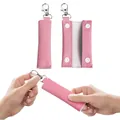 Detail view of pink lychee pattern pouch with silver swivel clasp and snap buttons - 9.5*2.5cm / Pink