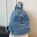 Stylish light blue denim backpack for women with multi-pocket design - Light Blue