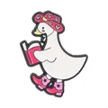 Enamel pin of a cartoon white goose wearing a pink heart hat and pink star boots - Reading Goose With Heart Hat And Boots Style (QHXZ6491)