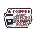 Funny metal enamel pin brooch featuring A Coffee A Day Keeps The Grumpy Away text - A Coffee A Day Quote Style (QHXZ6239)