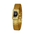 Reloj de lujo vintage dorado con esfera trapezoidal negra y brazalete de eslabones de piano - Negro Dorado