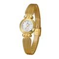 Elegante reloj de oro BS Bee Sister para mujer con correa de malla espiga y esfera perla - Dorado Blanco