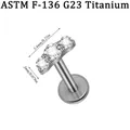 Piercing labret in titanio ASTM F-136 G23 con filettatura interna e zirconi chiari - Cluster Luna a 3 Pietre (NO-1) / 1.2*8mm / Colore acciaio