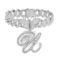 Silberne Panzerkette-Fußkette mit Strass-Schmetterling und Buchstaben-U-Anhänger - Buchstabe U Stil / Silber