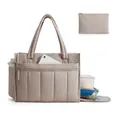 Large capacity versatile tote bag with tablet pocket and matching beige accessory pouch - 41*17.8*32CM / Camel