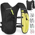 Detail view of lightweight running hydration vest with mesh back and reflective strips - XS / Black