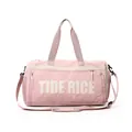 Fashionable pink travel duffle bag with adjustable shoulder strap and TIDE RICE print - With Tag / Pink