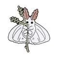 Lindo pin de esmalte de polilla caniche blanca con rama para decorar bolsos y ropa - Estilo de Rama de Flor (QHXZ6225)