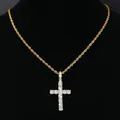Hip-Hop vergoldete Kreuzkette mit funkelnden Zirkonia-Steinen für trendigen Style - 651 Kreuz (Gold) Mit Kordelkette / 50cm