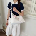 Sweet cream white shoulder bag with ruched strap and strawberry embroidery detail - With Charm / White
