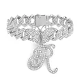Funkelndes Schmetterlings-Fußkettchen mit strassbesetztem Anfangsbuchstaben R und Kette - Buchstabe R Stil / Silber