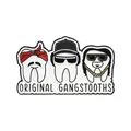 Funny enamel pin featuring three gangster-themed teeth with 'Original Gangstooths' text - Hip-hop Gangster Teeth Style (QHXZ5820)