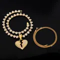 Collana cubana con maglie a cuore e grande pendente a cuore spezzato hip-hop set - Set Collana con Pendente a Cuore e Catena a Corda / Oro
