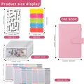 Afmetingen en componenten van de roze A6 PU-leren budget binder set met stickers - 13.5*19cm / Roze