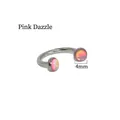 Macro detail of stainless steel horseshoe ring with 4mm pink iridescent glitter ends - 1.2*8mm / Pink Orange Iridescent - 4mm Ball