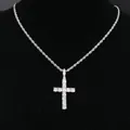 Hip-Hop-Kreuzkette mit funkelnden Steinen an einer silbernen Kordelkette glänzend - 651 Kreuz (Silber) Mit Kordelkette / 50cm