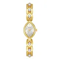 Reloj de mujer Bee Sister de oro vintage con elegante correa de cadena de perlas falsas - Dorado Blanco