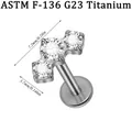 Piercing labret in titanio ASTM F136 G23 con tre pietre di zircone per orecchio, labbra - Stile Curvo a 3 Pietre (NO-2) / 1.2*8mm / Colore acciaio