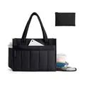 Large black quilted tote bag with laptop compartment, lunch boxes and water bottle pocket - 41*17.8*32CM / Black