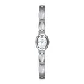 Elegante reloj de pulsera plateado con eslabones ovales de nácar blanco para mujer - Blanco Luz de Luna Plata Blanco