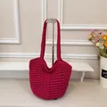 Handmade knitted magenta shoulder underarm bag with elegant minimalist woven texture design - Rose Red