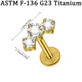 Piercing labbro in titanio G23 a forma di mezzaluna con tre pietre di zircone. - Stile Curvo a 3 Pietre (NO-2) / 1.2*8mm / Oro