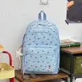 Stylish light blue school backpack featuring dark star patterns and multi-pockets - With Pendant / Blue