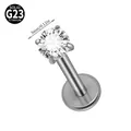 G23 titanium labret stud with 3mm round cubic zirconia, internally threaded piercing. - Claw-Set Round Style / 1.2*8mm / Silver