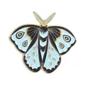 Vintage blue moth enamel pin with golden edges and leaf patterns - Blue Black Floral Butterfly Style (QHXZ6671)
