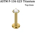 Vergulde G23 titanium labret knop met een 2mm ronde heldere zirkonia bovenkant - 2mm Rond Zirconia / 1.2*8mm / Goud
