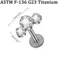 ASTM F136 G23 Titan Labret-Stecker mit dreifachem Zirkon für Ohr- oder Lippenpiercing - Halbmond 3-Stein Stil (NO-3) / 1.2*8mm / Stahlfarben