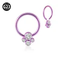 Detailed view of G23 titanium BCR nose ring with sparkling CZ cluster in purple finish - White Rhinestone BCR Ring / 1 Piece / Light Purple