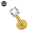 Premium G23 solid titanium labret stud featuring a gold-plated finish and a sparkling round zircon - Claw-Set Round Style / 1.2*8mm / Gold