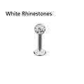 G23 titanium labret stud piercing featuring a shimmering clear crystal ball top - 1.2*6*3mm / White