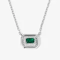 Elegant S925 sterling silver necklace featuring an octagonal emerald green pendant - Rectangle Halo Style (Style C) / 925 Silver / Silver