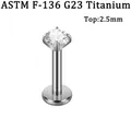 ASTM F-136 G23 titanium labret piercing met een 2,5 mm ronde zirkonia versiering - 2.5mm Rond Zirconia / 1.2*8mm / Staalkleur