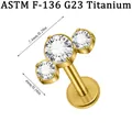 ASTM F136 G23 Titan Curved Labret mit drei Cubic Zirkonia in Krallenfassung - Halbmond 3-Stein Stil (NO-3) / 1.2*8mm / Gold