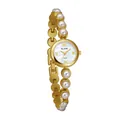 Elegante goldfarbene Damenquarzuhr mit Kunstperlenarmband und weißem Zifferblatt - Gold Weiß