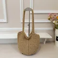 Handmade beige woven underarm tote bag with minimalist crochet design for elegant women - Khaki
