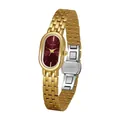 Elegante Vintage-Damenuhr in Ovalform mit weinrotem Zifferblatt und Gold-Edelstahlarmband - Gold Rot