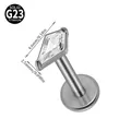 G23 titanium kite-shaped zircon labret stud for ear bone piercing, silver finish - Rhombus Style / 1.2*8mm / Silver