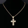 Hip hop iced out gold cross pendant necklace with sparkling crystals and rope chain - 974 Cross (Gold) With Rope Chain / 50cm