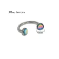 Detailed view of iridescent blue stainless steel horseshoe ring with 4mm ends measurement - 1.2*8mm / Blue Iridescent - 4mm Ball