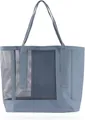 Detailed front view of a light blue waterproof mesh tote bag for commuting and travel - Light Blue