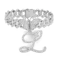 Iced Out Schmetterling Panzerkette Fußkettchen mit geschwungenem Buchstaben L Anhänger - Buchstabe L Stil / Silber